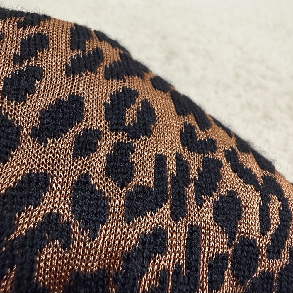St. John Knit Leopard Animal Print Mock Neck Short Sleeve Top - Picture 3 of 17
